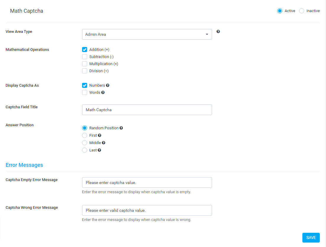 Settings page