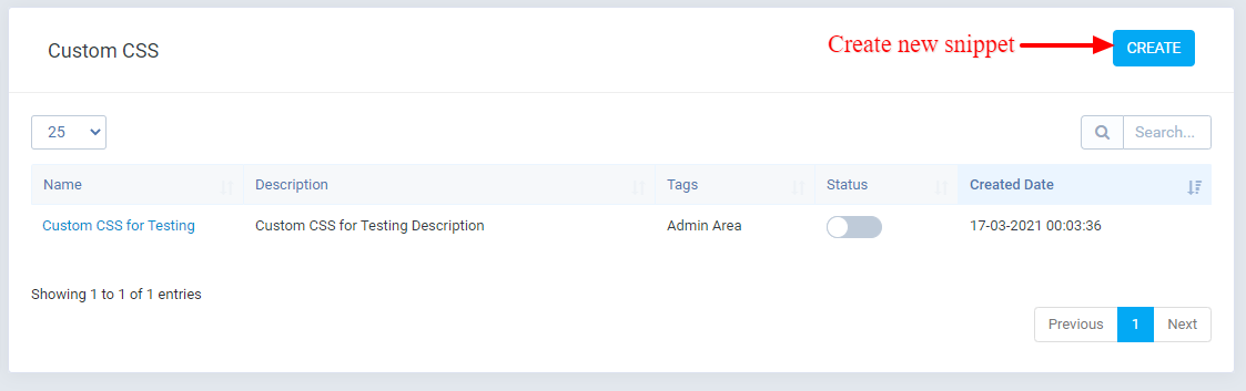 CSS snippet listing page