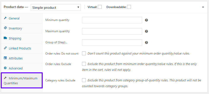 WooCommerce - Minimum/Maximum Quantities - Product Level Rules