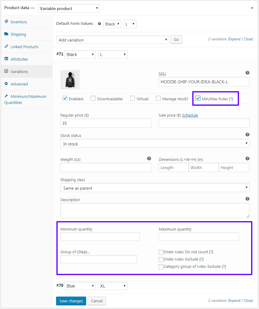 WooCommerce - Minimum/Maximum Quantities - Variation Level Rules
