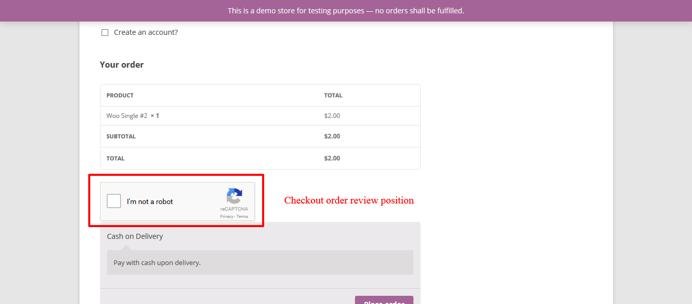 Checkout Order Review position