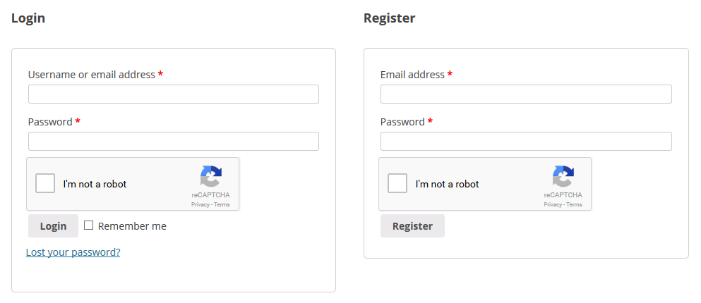 Login and Register reCAPTCHA