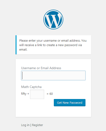 WordPress Reset Password Form Math Captcha