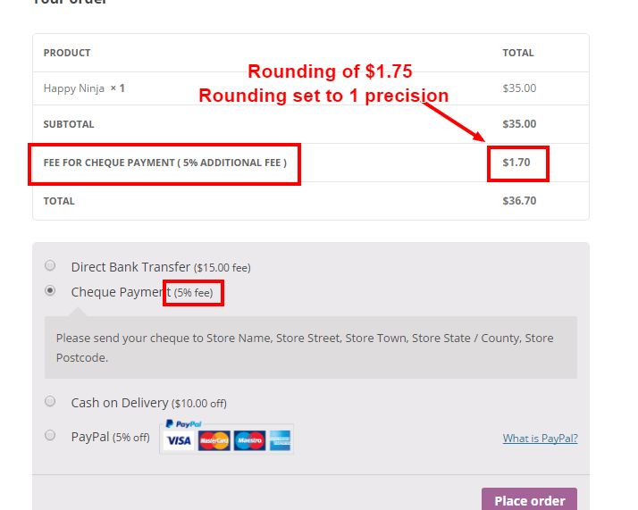 Check Payment Fee with Rounding
